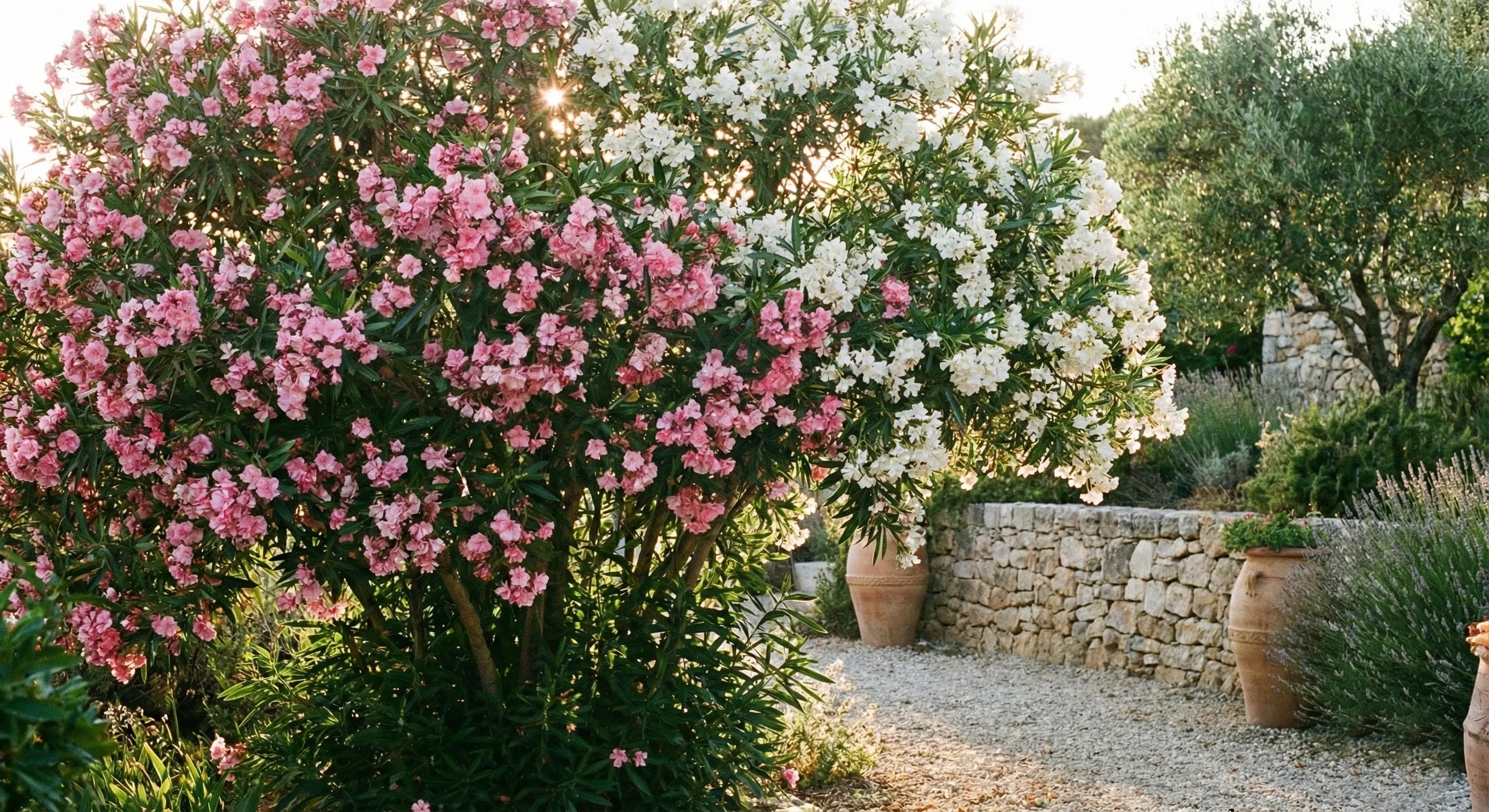 kwitnący oleander w ogrodzie