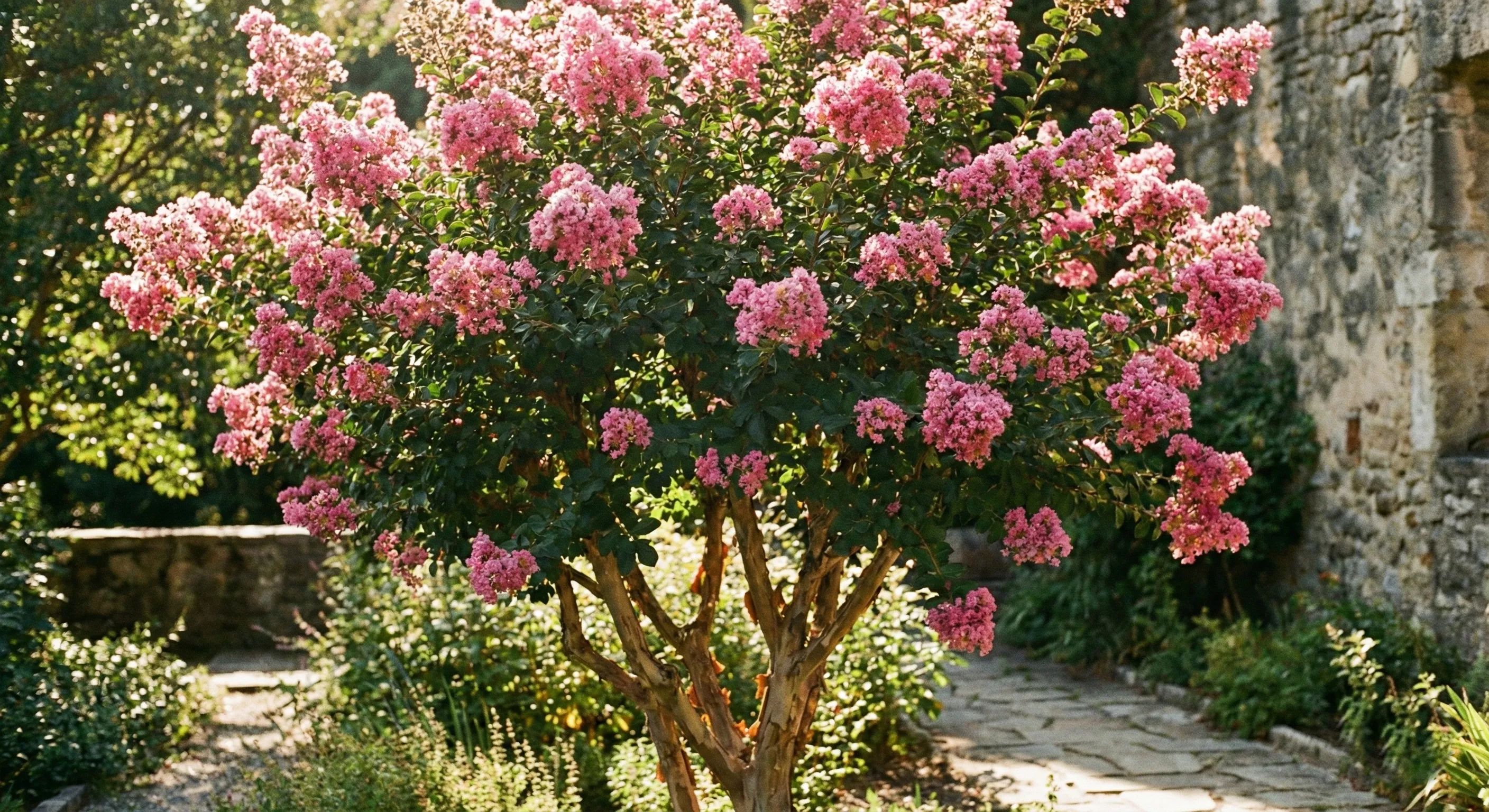 różowa lagerstremia indyjska w ogrodzie