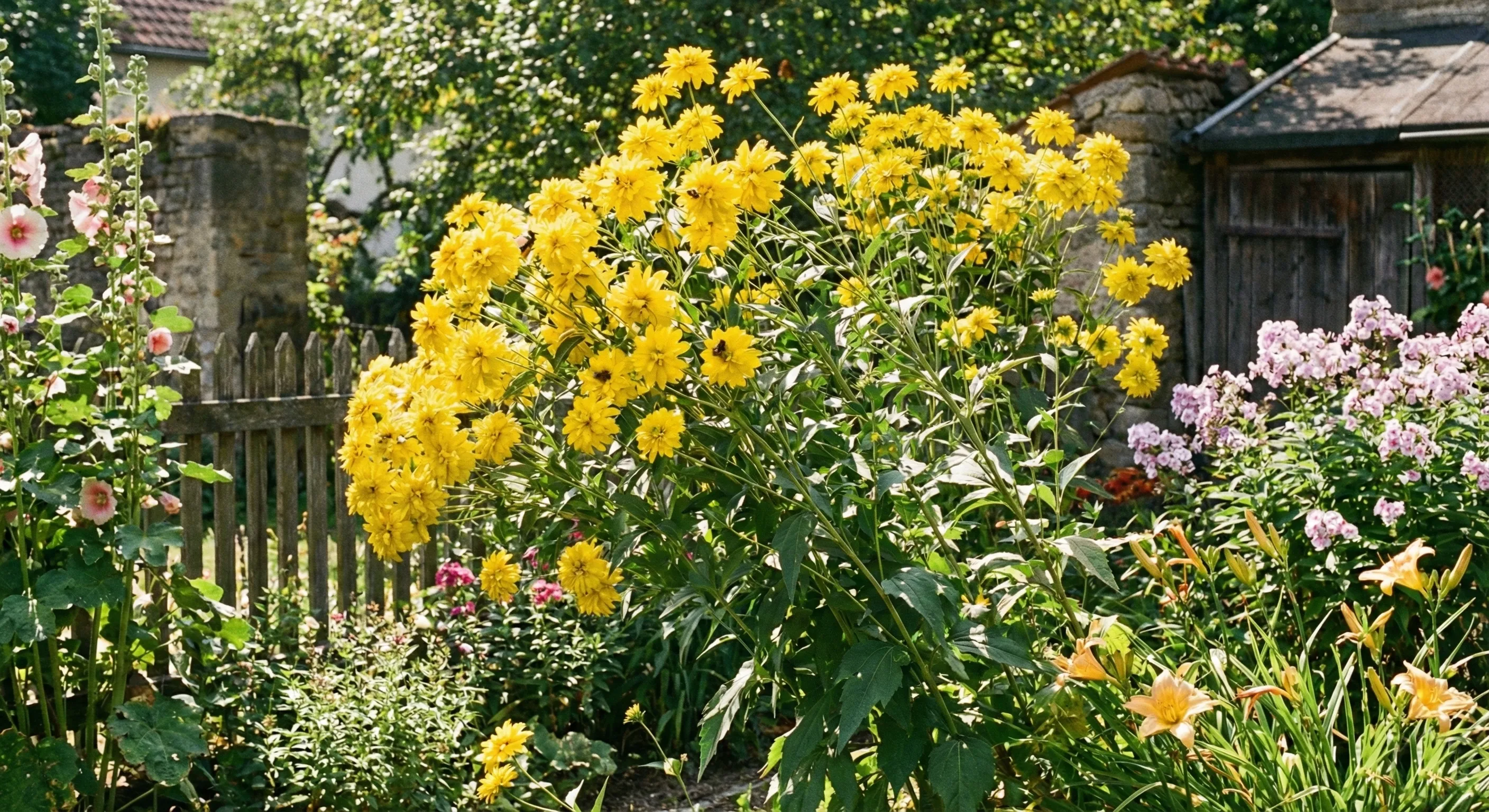 kwitnąca na żółto rudbekia naga w naturalistycznym ogrodzie